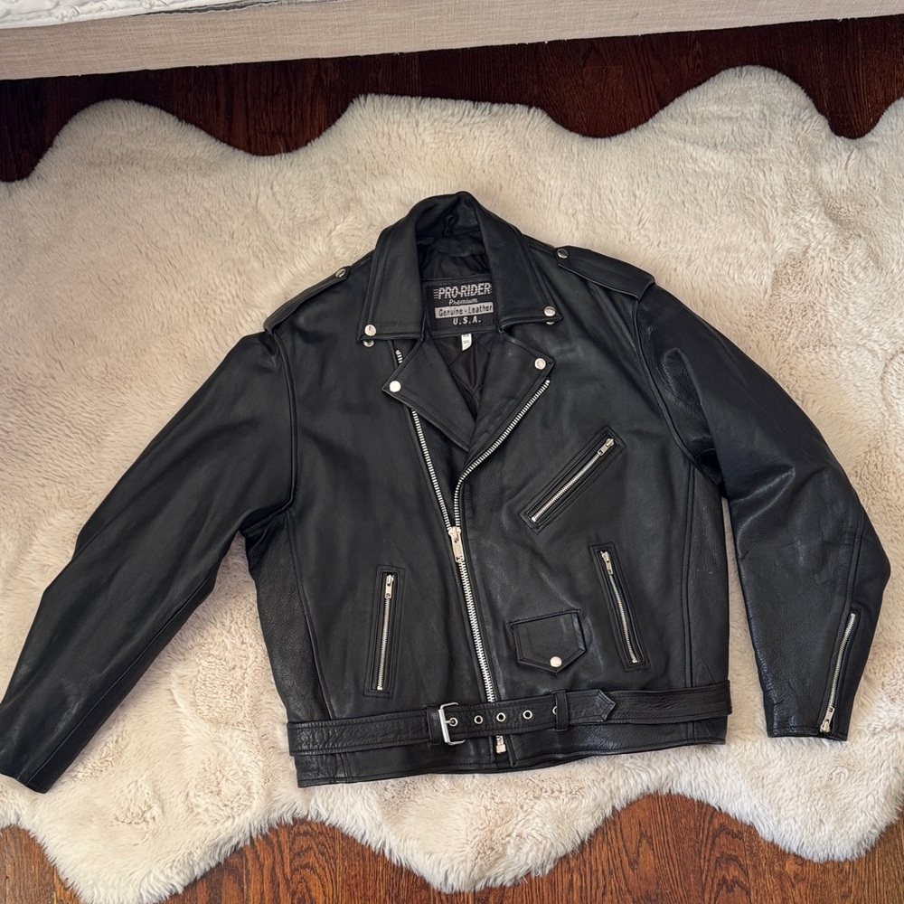 Men's Heavy Black Biker Motorcycle Leather Jacket
